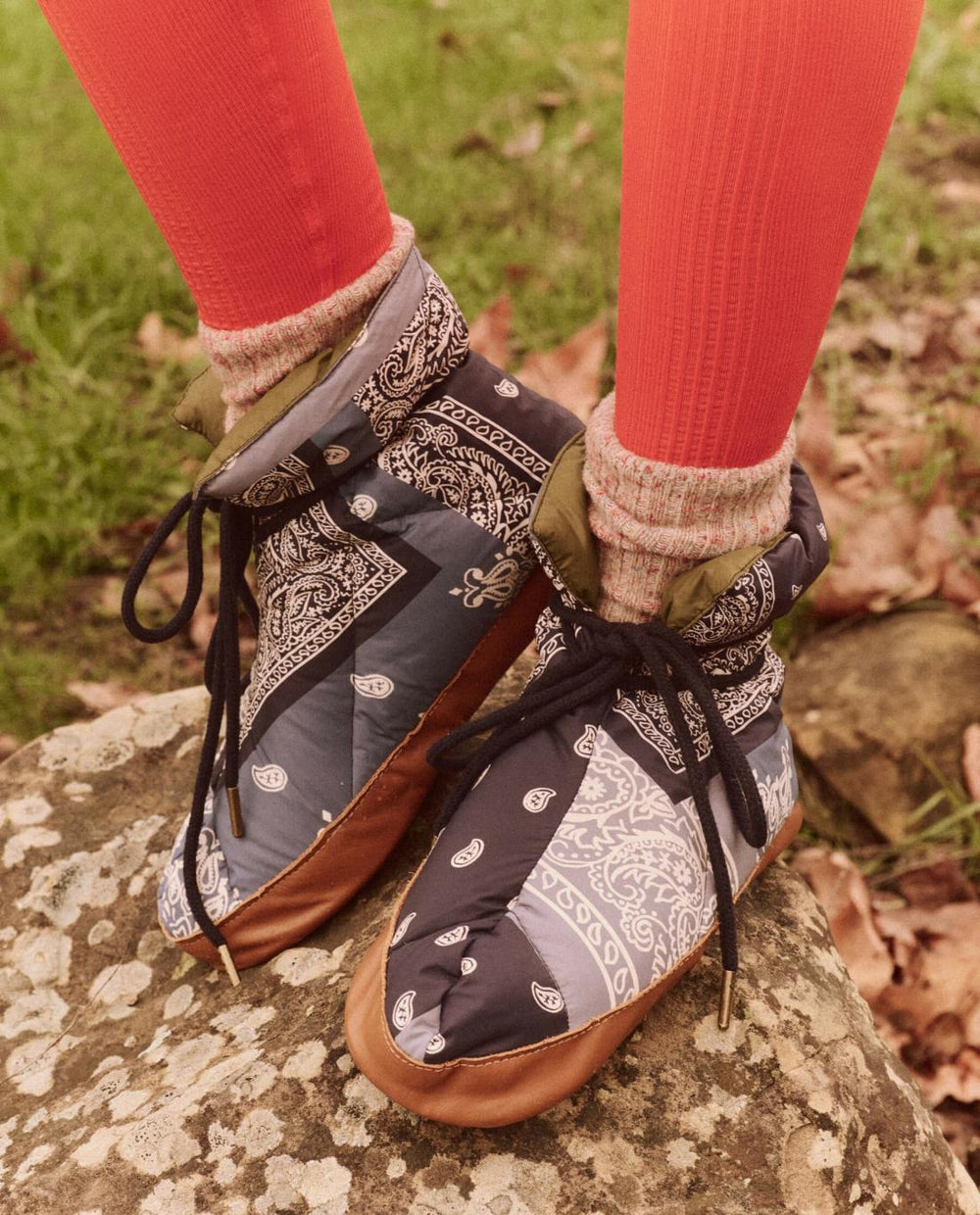 Accessories | Women The Great. The Down Quilted Puffer Slipper. Patchwork Bandana And Evergreen