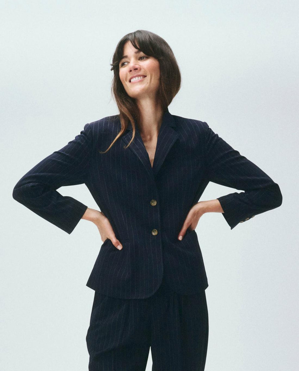 Jackets & Outerwear | Women The Great. The Shrunken Blazer. Navy Pin Stripe