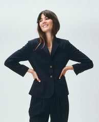 Jackets & Outerwear | Women The Great. The Shrunken Blazer. Navy Pin Stripe