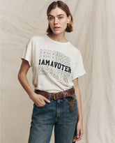 Novelty Tees & Sweats | Women The Great. Limited Edition: The I Am A Voter Boxy Crew. Washed White