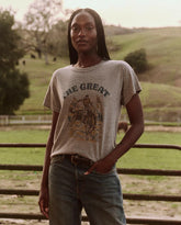 Novelty Tees & Sweats | Women The Great. The Boxy Crew. Graphic Heather Grey With Rodeo Graphic
