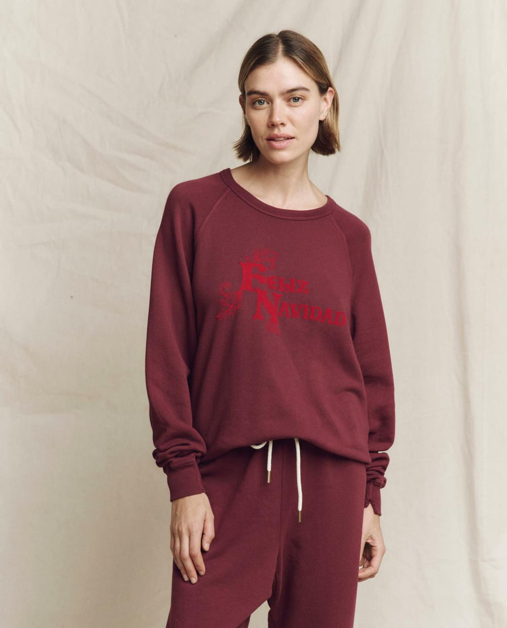Novelty Tees & Sweats | Women The Great. The College Sweatshirt. Graphic Mulled Wine With Feliz Navidad Grap