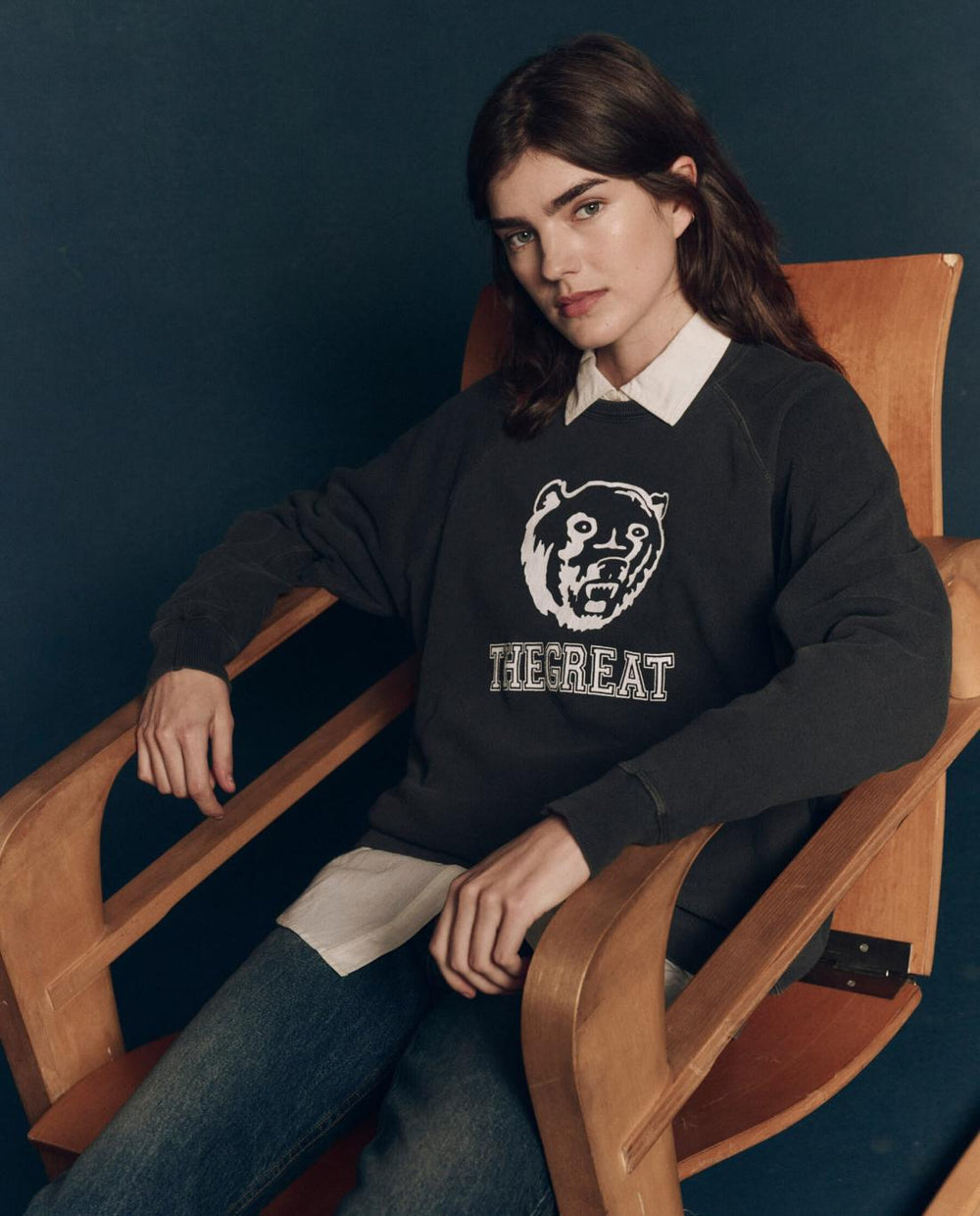 Novelty Tees & Sweats | Women The Great. The College Sweatshirt. Graphic Washed Black With Bear Graphic