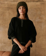 Novelty Tees & Sweats | Women The Great. The Fleece Henley Sweatshirt. Almost Black