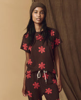 Novelty Tees & Sweats | Women The Great. The Hand Stamped Boxy Crew. Mocha With Hot Red Daisy