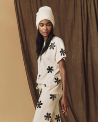 Novelty Tees & Sweats | Women The Great. The Hand Stamped Boxy Crew. Washed White With Black Daisy