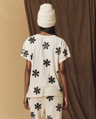 Novelty Tees & Sweats | Women The Great. The Hand Stamped Boxy Crew. Washed White With Black Daisy