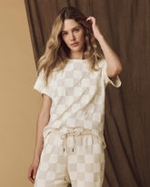 Novelty Tees & Sweats | Women The Great. The Hand Stamped Boxy Crew. Washed White With White Check