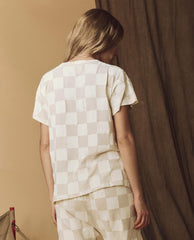 Novelty Tees & Sweats | Women The Great. The Hand Stamped Boxy Crew. Washed White With White Check