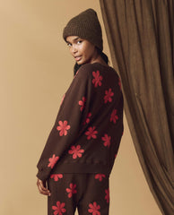 Novelty Tees & Sweats | Women The Great. The Hand Stamped Slouch Sweatshirt. Mocha With Hot Red Daisy