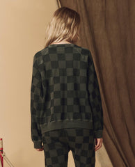 Novelty Tees & Sweats | Women The Great. The Hand Stamped Slouch Sweatshirt. Washed Black With Black Check