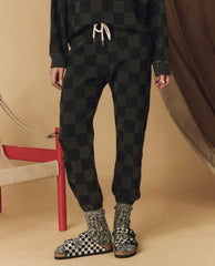 Novelty Tees & Sweats | Women The Great. The Hand Stamped Stadium Sweatpant. Washed Black With Black Check