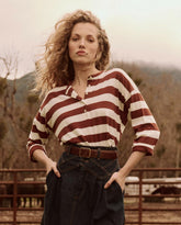 Novelty Tees & Sweats | Women The Great. The Shrunken Henley. Stripe Cognac Stripe