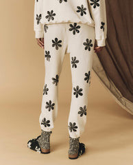 Pants | Women The Great. The Hand Stamped Stadium Sweatpant. Washed White With Black Daisy