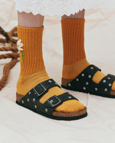 Shoes | Women The Great. BIRKENSTOCK Arizona With Hand Painted Tooled Daisy. Black Oiled Lea