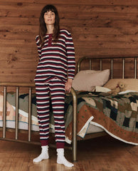 Sleep Bottoms | Women The Great. The Long John. Bordeaux Stripe
