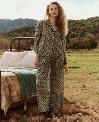 Sleep Bottoms | Women The Great. The Smocked Sleep Pant. Geo Medallion Print