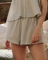 Sleep Bottoms | Women The Great. The Smocked Sleep Short. Blue Star Print