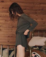 Sleep Tops | Women The Great. The Crop Sleep Henley. Washed Black