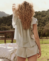 Sleep Tops | Women The Great. The Flutter Sleeve Sleep Top. Blue Star Print