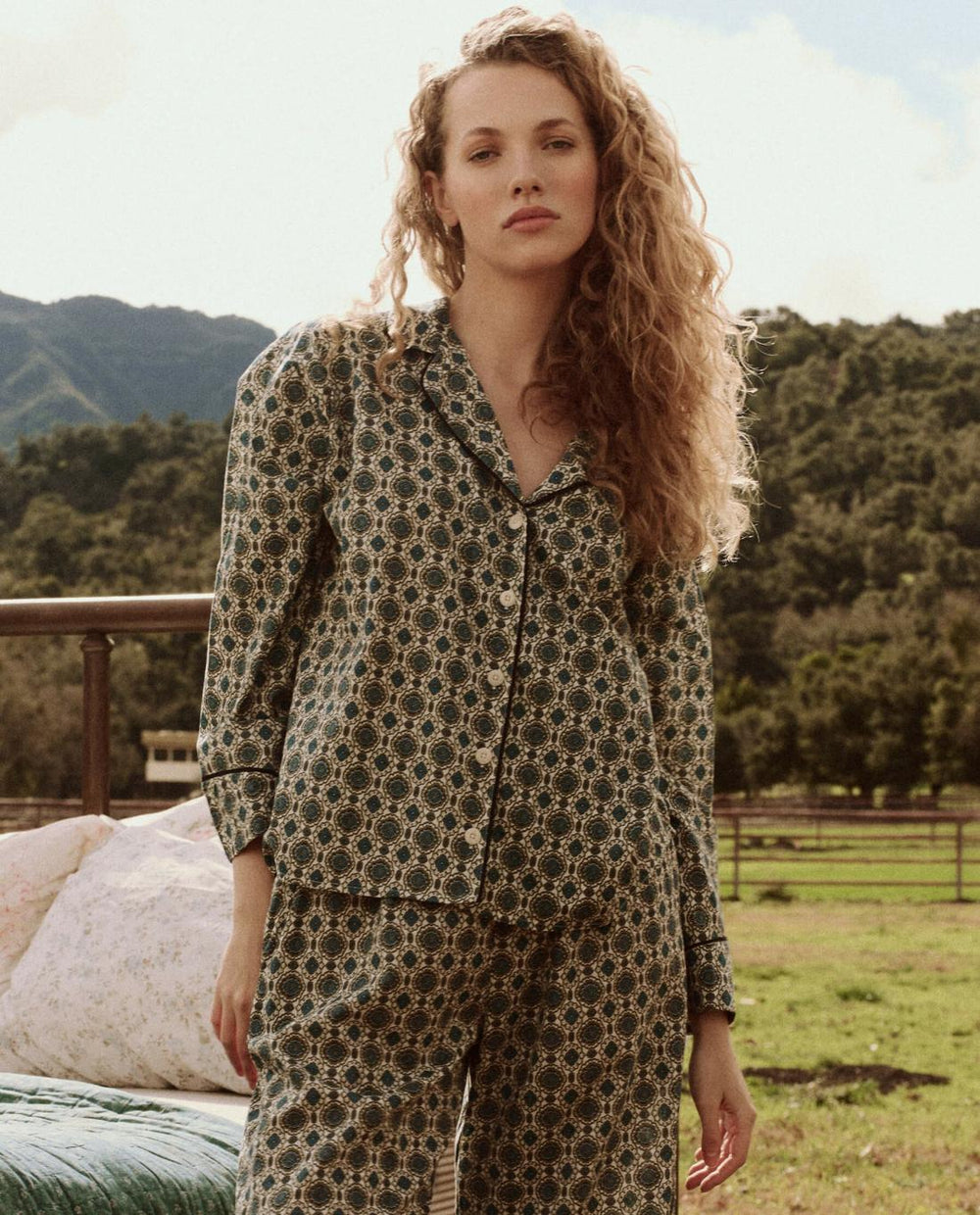 Sleep Tops | Women The Great. The Pajama Shirt. Geo Medallion Print