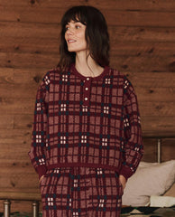 Sleep Tops | Women The Great. The Plush Fleece Henley Sleep Sweatshirt. Fireside Plaid