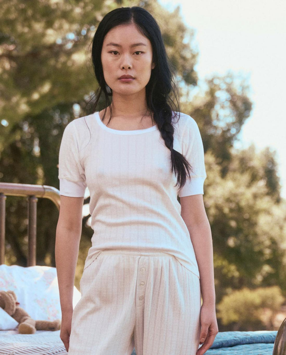 Sleep Tops | Women The Great. The Pointelle Ballet Tee. White