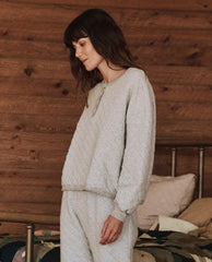Sleep Tops | Women The Great. The Quilted Henley Sleep Sweatshirt. Heather Grey
