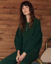 Sleep Tops | Women The Great. The Quilted Henley Sleep Sweatshirt. Pine