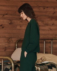 Sleep Tops | Women The Great. The Quilted Henley Sleep Sweatshirt. Pine