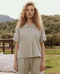 Sleep Tops | Women The Great. The Short Sleeve Pajama Shirt. Blue Star Print