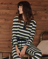 Sleep Tops | Women The Great. The Sleep Henley. Winter Pine Stripe