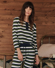 Sleep Tops | Women The Great. The Sleep Henley. Winter Pine Stripe