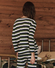 Sleep Tops | Women The Great. The Sleep Henley. Winter Pine Stripe