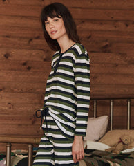 Sleep Tops | Women The Great. The Sleep Henley. Winter Pine Stripe