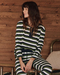 Sleep Tops | Women The Great. The Sleep Henley. Winter Pine Stripe