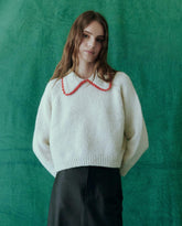Sweaters | Women The Great. The Crochet Collar Pullover. Soft White With Cherry