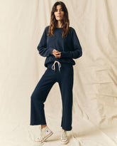 Sweatpants | Women The Great. The Wide Leg Cropped Sweatpant. True Navy