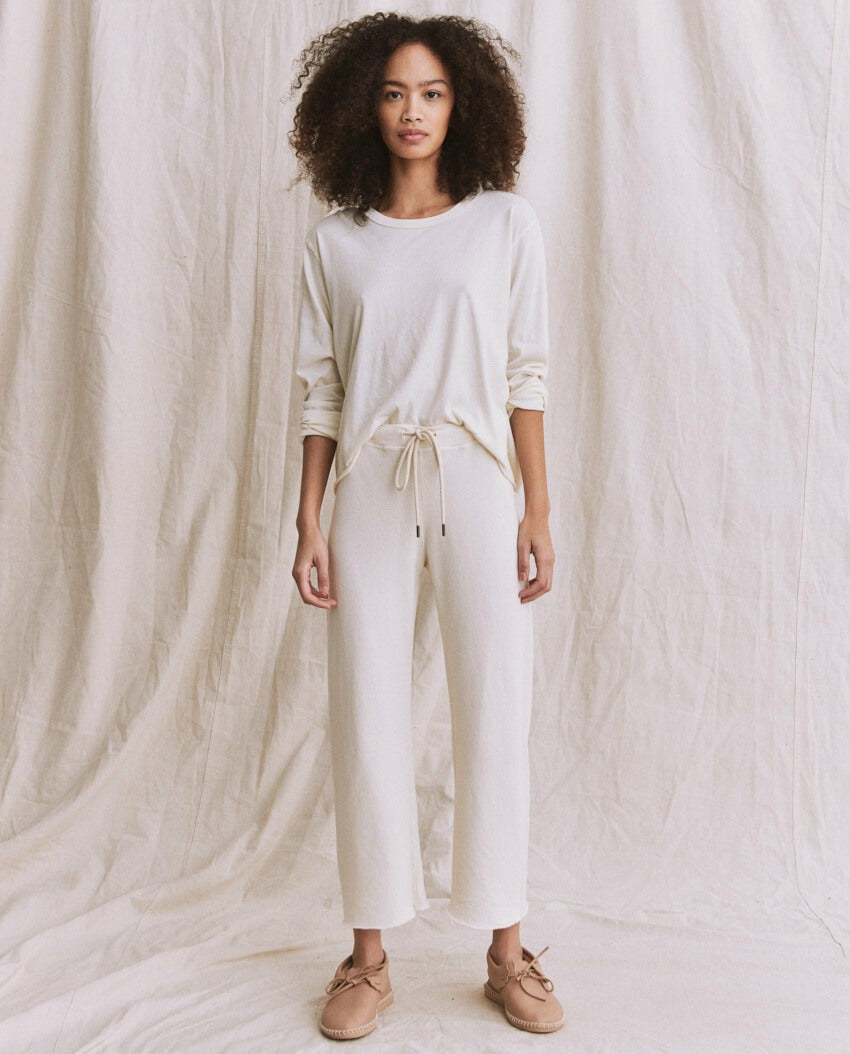 Sweatpants | Women The Great. The Wide Leg Cropped Sweatpant. Washed White