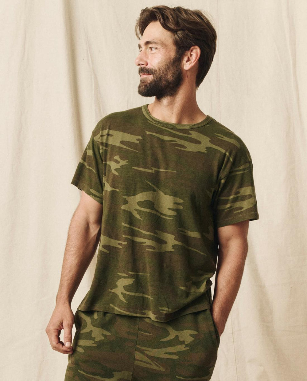 Tees & Sweats | Men The Great. The Men's Boxy Crew. Deep Woods Camo