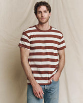Tees & Sweats | Men The Great. The Men's Boxy Crew. Solid Cognac Stripe