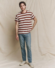 Tees & Sweats | Men The Great. The Men's Boxy Crew. Solid Cognac Stripe