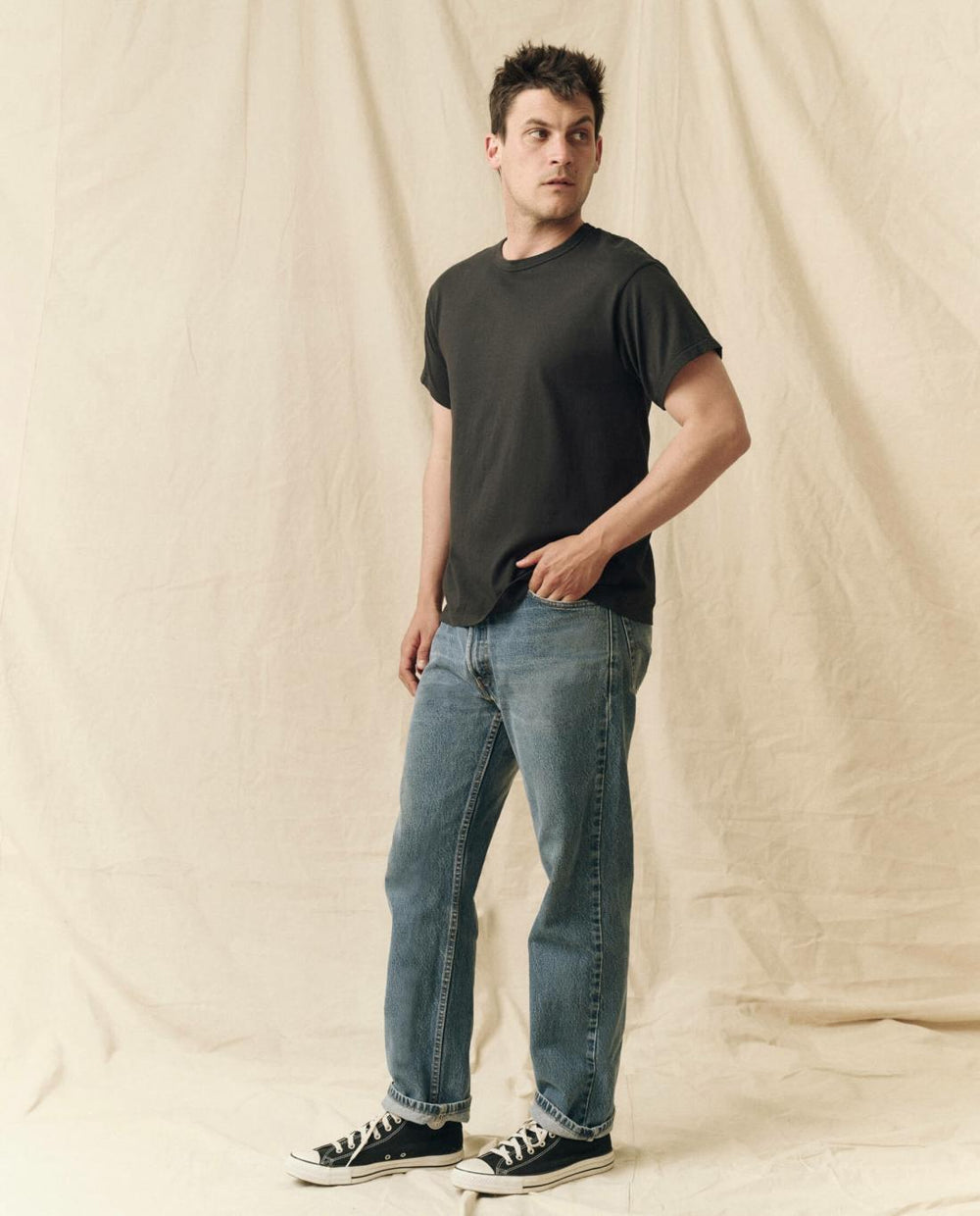 Tees & Sweats | Men The Great. The Men's Pure Knits Boxy Crew. Solid Almost Black