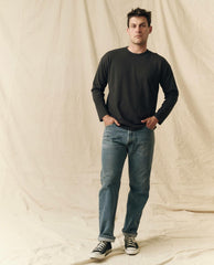 Tees & Sweats | Men The Great. The Men's Pure Knits Long Sleeve Boxy Crew. Solid Almost Black