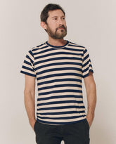 Tees & Sweats | Men The Great. The Men's Slim Tee. Navy And Cream Scholar Stripe