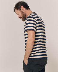 Tees & Sweats | Men The Great. The Men's Slim Tee. Navy And Cream Scholar Stripe