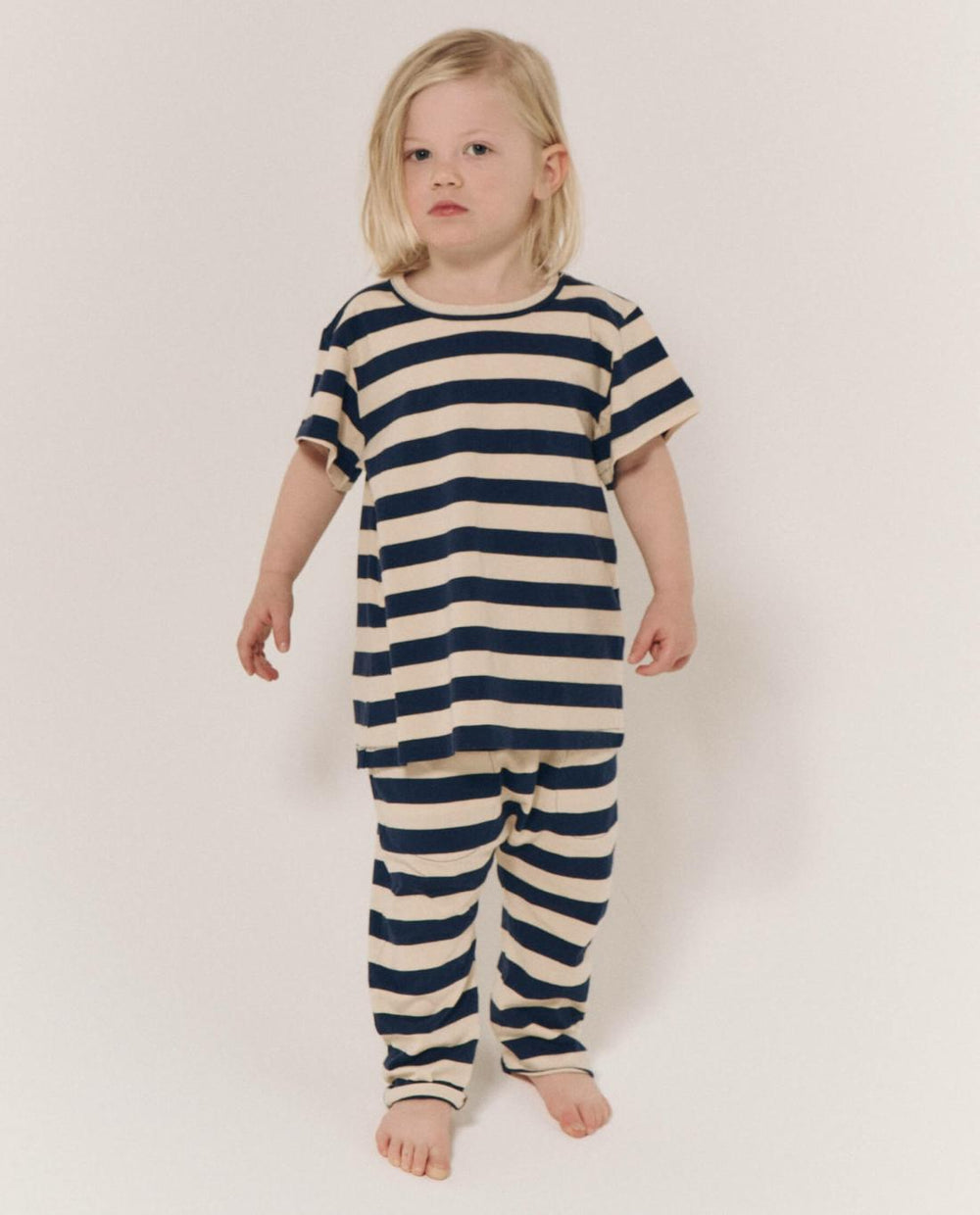 Tees & Sweats | Kids The Great. The Little Boxy Crew. Novelty Navy And Cream Scholar Stripe
