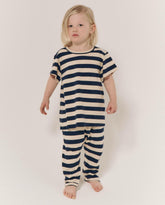 Tees & Sweats | Kids The Great. The Little Boxy Crew. Novelty Navy And Cream Scholar Stripe