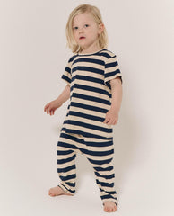 Tees & Sweats | Kids The Great. The Little Boxy Crew. Novelty Navy And Cream Scholar Stripe