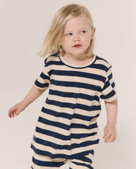 Tees & Sweats | Kids The Great. The Little Boxy Crew. Novelty Navy And Cream Scholar Stripe
